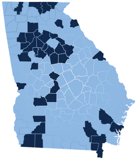 Map of Georgia counties where Learners Advantage has worked